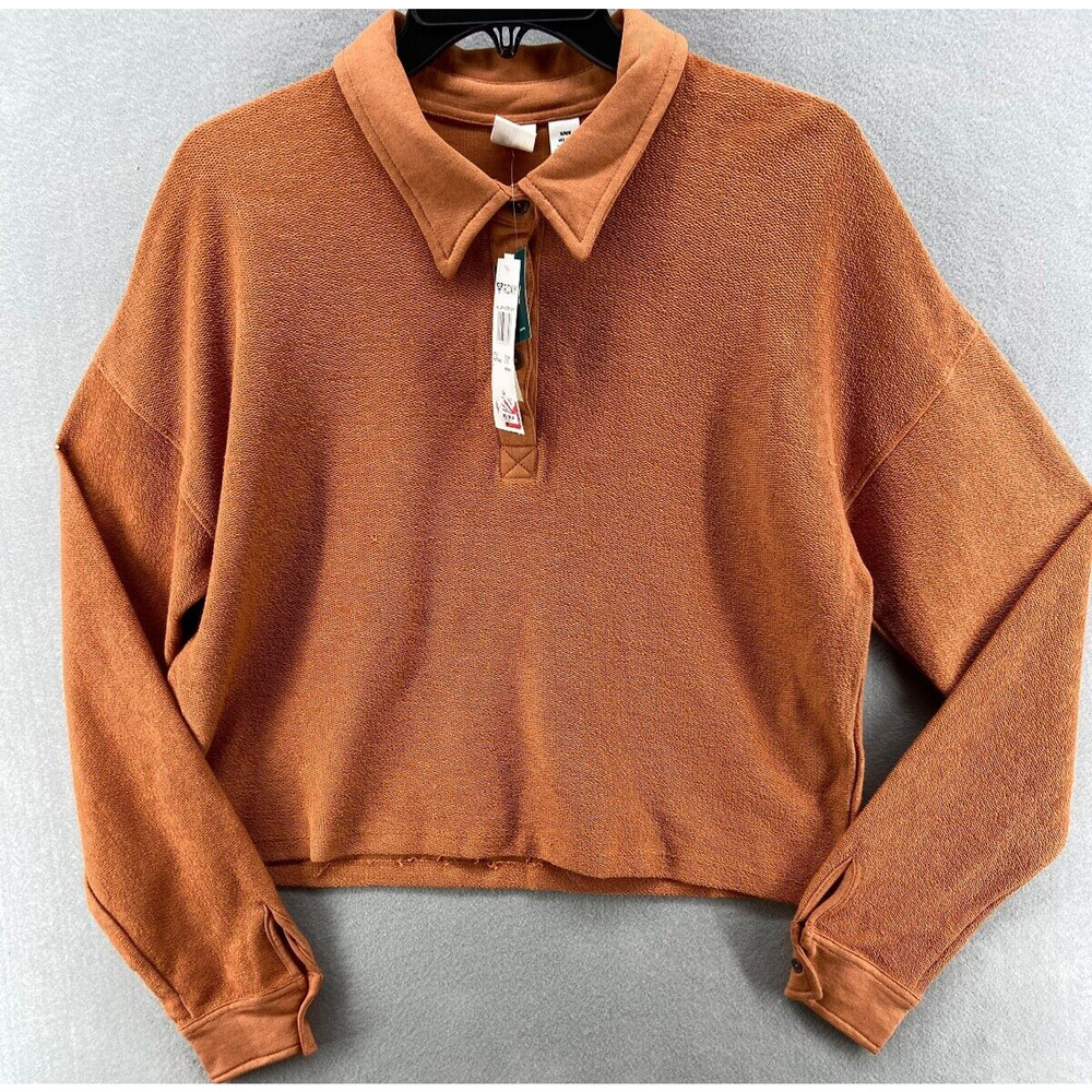 NWT Roxy Shirt Sz M All Day Every Day Polo Long Sleeve in Sunburn Terry Fabric *